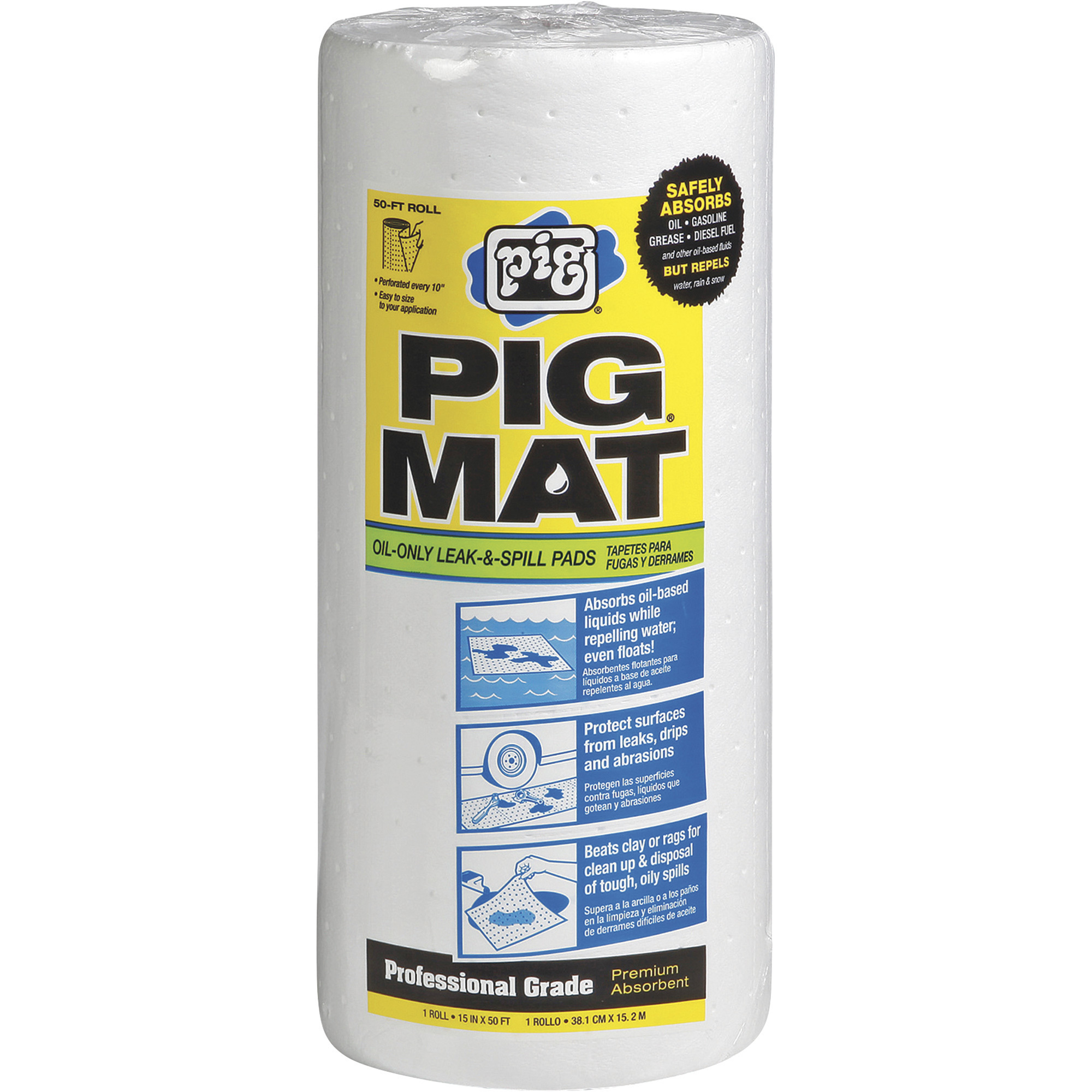 New Pig Oil-Only Lightweight Absorbent Pad Roll, 15in. x 50ft., Model# 26201